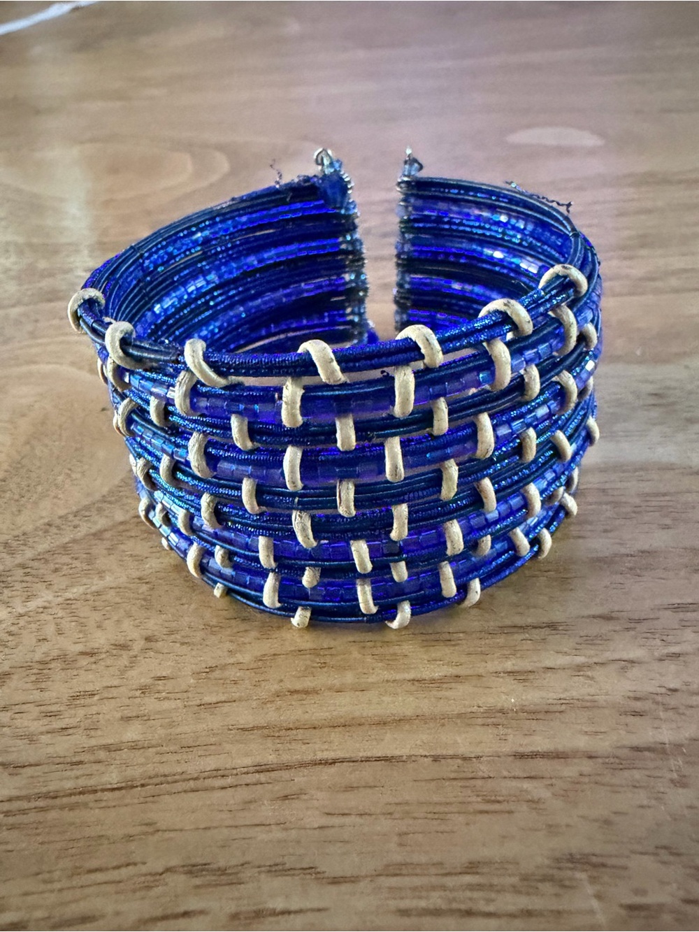 Blue and Gold Woven Cuff Bracelet